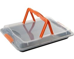 Florina Likoris rechthoekige bakvorm met deksel - non-stick coating- Tiramisu / taart vorm - 42 x 29 x 4 cm zwart / oranje