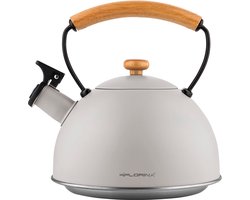 Florina Natura Line fluitketel RVS mat grijs 2.3 Liter - geschikt voor alle warmtebronnen - scandinavische stijl - massief houten handvat