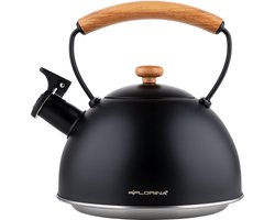 Florina Natura Line fluitketel RVS mat zwart 2.3 Liter - geschikt voor alle warmtebronnen - scandinavische stijl - massief houten handvat