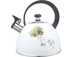 Florina Protea fluitketel 2,5L – RVS inductie fluitketel – Klassiek design met proteabloem – Wit