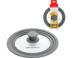 Florina universele glazen deksel met siliconen rand voor pannen van 18 cm 20 cm en 22 cm grijs - universeel - pannendeskel