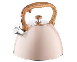 FLORINA Waterkoker (2,5 l) I Roestvrijstalen Theeketel FRANK I Fluitketel met Houten Handvat I Automatisch Fluitje I Voor Inductiekookplaat, Gasfornuis en Elektrisch Fornuis I Kleur: bruin mat