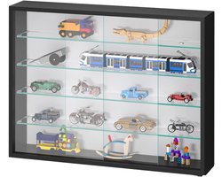 Florixa® Vitrinekast Hangend - Glazen Vitrinekast - Wandvitrine - Zwart - 75cm x 75cm x 55cm