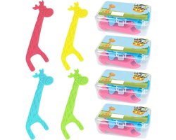 Floss-sticks voor kinderen | 160 stuks | Tandfloss voor interdentale ruimtes | Giraf design | 4 kleuren | Antislip | Ongewaxt | 40 stuks per doos
