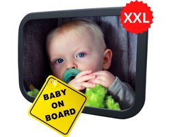 Flouer Autospiegel Baby XXL - Verstelbare Spiegel Hoofdsteun Autostoel Achterbank - Veiligheidsspiegel - Maxi Cosi - Baby en Kids - 19 x 30cm - 360 Graden Draaibaar