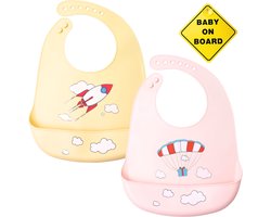 Flouer Baby Slab – Siliconen – Waterdicht, Verstelbaar – BPA-vrij – Ideaal voor Baby’s & Peuters - Khaki en Roze