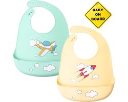 Flouer Siliconen Slabbetje Baby – Met Opvangbakje – Verstelbaar, Waterdicht, BPA-vrij – Geschikt voor Baby’s en Peuters - Groen en Khaki