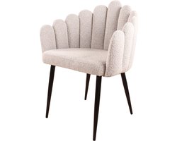 Flower Eetkamerstoel - Bouclé Wit - Stijlvol, Uniek en Bijzonder - Mooie Vorm en Materiaalgebruik - Goede Prijs-Kwaliteitsverhouding - Stevige Zwarte Metalen Poten - Comfortabel en Decoratief - Geschikt Voor Elke Woonstijl