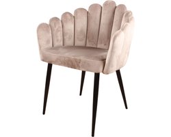 Flower Eetkamerstoel Velvet Champagne - Velours Armstoel - Eetkamer Stoel - Zwart Metalen Poten - Design - Zacht en Comfortabel - Met Armleuning - Kuipstoel - Fluweel - Taupe