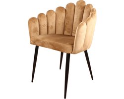 Flower Eetkamerstoel Velvet Goud - Velours Armstoel - Eetkamer Stoel - Zwart Metalen Poten - Design - Zacht en Comfortabel - Met Armleuning - Kuipstoel - Fluweel