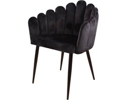 Flower Eetkamerstoel Velvet Zwart - Velours Armstoel - Eetkamer Stoel - Zwart Metalen Poten - Design - Zacht en Comfortabel - Met Armleuning - Kuipstoel - Fluweel