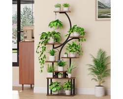 Flower Stand - 8 Levels - 157 cm - Metal Wooden Plant Rack - Indoor en Outdoor - Decoratieve Zwarte Bloemrekken voor Binnen - Tuin - Balkon - Bloemenstandaard Zonder Licht