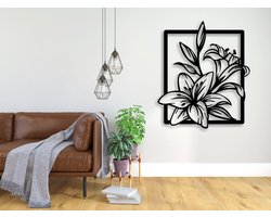 Flower Wall Panel muurdecoratie - Wanddecoratie - Zwart - Houten art - Muurdecoratie - Line art - Wall art - Bohemian - Wandborden - Woonkamer
