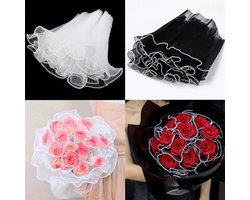Flower Wrapping Paper - 2pcs White Pearl Wave Yarn Material Korean Bouquet Wrapping Net Yarn Wrinkle Waves Paper 28cm x 4m (Black + White)