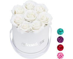 flowerbox - 8 rozen - rond - wit - cadeau voor bruiloft en Valentijn - decoratie - wit