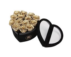Flowerbox Longlife Mary J goud - Ruim assortiment aan Luxe & Handgemaakte cadeaus - Verras op een speciale manier - 2 jaar houdbare rozen!