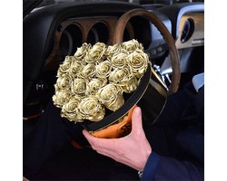 Flowerbox longlife Norah goud - Rosuz - 3 Jaar Houdbare Echte Rozen - Luxe Valentijn Bloemendoos met Gouden Rozen - Love Cadeau en Luxe Geschenk