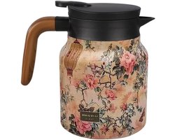 Flowerpatroon Theefles RVS Geïsoleerde Theeketel met Filter - Theepot voor Thuis en Kantoor
