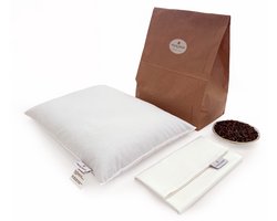 FLOWPILLOW - Boekweit Kussen + Kussensloop Satijn + Navulling Boekweitdoppen - Hoofdkussen Hervulbaar - Formaat 50x35 - 100% Biologisch + Natuurlijk