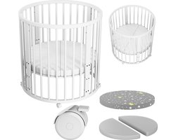 Flowsense Baby Box – Ronde Speelbox Playpen – Met Matras – Verstelbare Hoogtes – Wielen - Wit