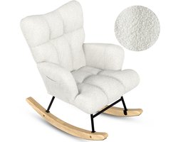 Flowsense Schommelstoel Teddy Wit - Schommelstoel Volwassenen Baby - Voedingsstoel Stoel Babykamer - Fauteuil met Armleuning Design - Relaxstoel - Relaxfauteuil