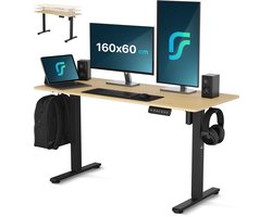Flowsense Zit Sta Bureau Elektrisch Verstelbaar - 4 Geheugen Standen - Incl. Kabelgoot - 160 x 60 cm - 5 Jaar Garantie - Grijs Eiken