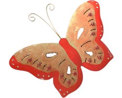Floz Design metalen vlinder - vlinderdecoratie aan muur - binnen en buiten - 15 x 19 cm - oranje - fairtrade muurdecoratie