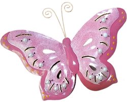 Floz Design metalen vlinder - vlinderdecoratie aan muur - binnen en buiten - 15 x 19 cm - roze - fairtrade muurdecoratie