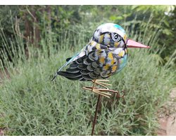Floz Design tuinsteker vogel van gerecyceld metaal - met haak voor vetbol - handgemaakt, fairtrade en kwaliteit