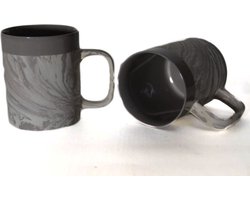 Floz koffiekop stoneware - mix van ruw steen en glad aardewerk - marmerlook - grijs wit - fairtrade - set van 2
