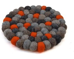 Floz - onderzetter voor pannen - vilt - oranje grijs antraciet - fairtrade uit Nepal