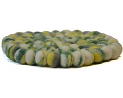 Floz vilten onderzetter - set van 2 - onderzetter bloempot, pan of vaas - okergeel blauw mix - fairtrade uit Nepal