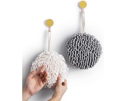 Fluffy Ball Towel (2-pack) Wit en grijs - Droog uw handen direct en gemakkelijk met deze creatieve badhanddoekenset - decoratieve handdoeken voor de badkamer - handdoek