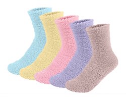 Fluffy Dames Sokken 2 paar - Huissokken - bedsokken - Drukvrije boord - paars - grijs - groen - roze - 36 - 40 - cadeau voor haar - geschenk vrouwen - gift - extra zacht