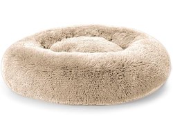 Fluffy Donut Kussen voor Honden en Katten, Wasbaar Pluche Dierbed, Verkrijgbaar in Maat S Ø40cm, Creme