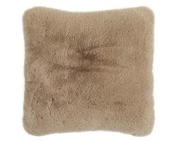 Fluffy Faux Fur Throw Pillow - Elegant Sheepskin Look Decorative Cushion for Living Room - 40 x 40 cm Taupe
