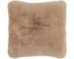 Fluffy Faux Fur Throw Pillow - Elegant Sheepskin Look Decorative Cushion for Living Room - 40 x 40 cm Taupe