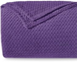 Fluffy Fleece Deken 220 x 270 cm - Knuffeldeken Microvezel 100% Polyester 250gsm - Bankdeken met visgraatpatroon en zacht gevoel - Paars