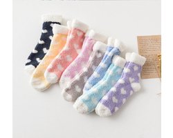 Fluffy sokken dames - huissokken - 3 paar - dikke sokken - paars - roze - grijs - mix - surprise - leuke print hartjes - maat 36 - 40 - cadeau - voor haar - kerstcadeau - extra zacht