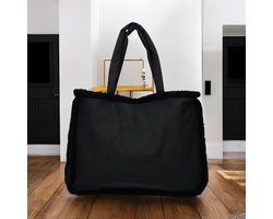 Fluffy teddy shopper tas zwart