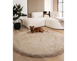 Fluffy vloerkleed rond - Comfy Deluxe taupe 120 cm
