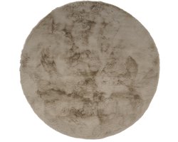 Fluffy Vloerkleed Taupe 200x200 cm rond – Hoogpolig 30 mm – Extra Dik & Zacht – 1900 g/m² – Afgewerkte Randen