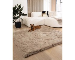 Fluffy vloerkleed vierkant - Comfy Deluxe taupe 100x100 cm