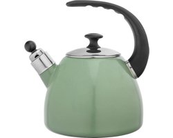 Fluitketel 2,5 Liter – Emaille Waterketel – Inductie & Gas – Saliegroen Retro