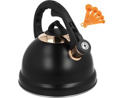 Fluitketel Grote Mat Waterkoker-2.7 l Waterkoker voor Gaskookplaat Inductie Kachel Waterkoker voor Houtbrander Aga-Rvs Cool Touch Handvat Zwart Koper