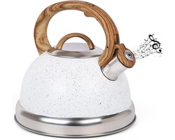 Fluitketel met witte textuur - 3L theepot voor fornuis/inductiekookplaat - Roestvrijstalen waterkoker voor kamperen - Theepot voor thee/koffie