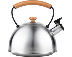 Fluitketel - Retro Waterketel Inductie 2,3,0 l Roestvrijstaal - Houten Handvat - Cool-Touch Theepot - Glaskeramische Gas Elektrische kookplaat - Vintage Design Teapot