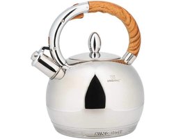 Fluitketel Roestvrij Staal - 3 Liter - Houten Handvat - Energiebesparend