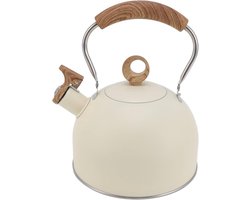 Fluitketel Roestvrij Staal - Theeketel Waterkoker - Water Koken - Ergonomisch Handvat - 2.5 Liter - Beige