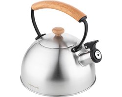 Fluitketel Roestvrij Staal - Theeketel Waterkoker - Water Koken - Hout Handvat - 23 l - Zilver